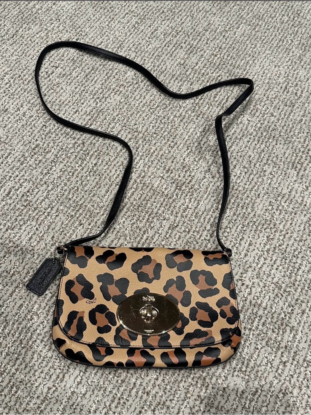 Coach Leopard-Print Crossbody in Tan and Black with Gold Hardware
